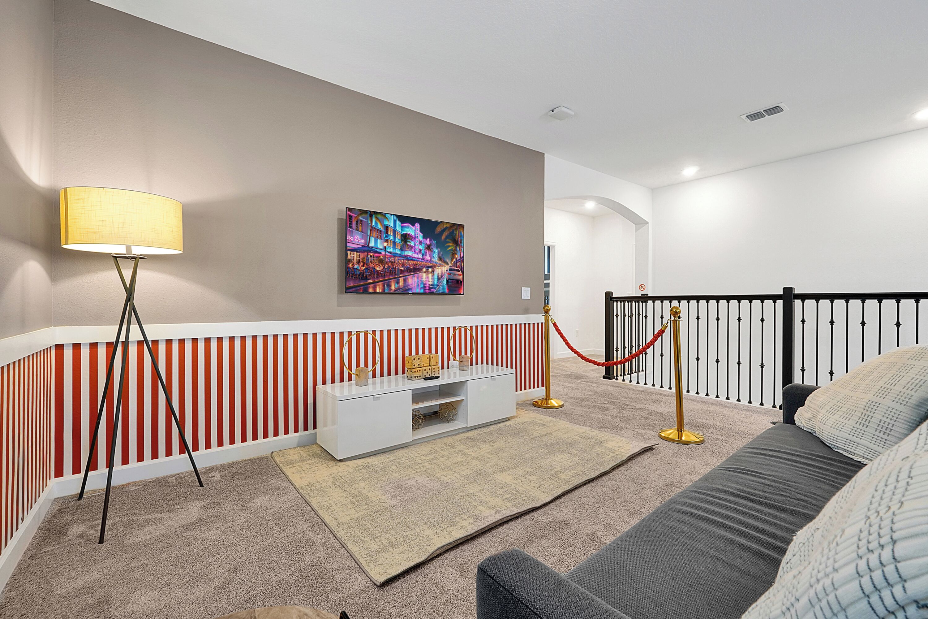 Cinema-themed movie loft at Champions Getaway vacation rental Davenport Florida